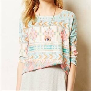 Akemi + Kin Geometric Knit Top‎ Womens XS Mint Pink Southwestern 3/4 Sleeve